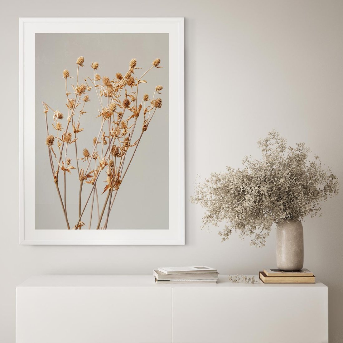 Plakat w ramie 30x40 - Delikatne gipsówki - gipsówka, suche - rama biała