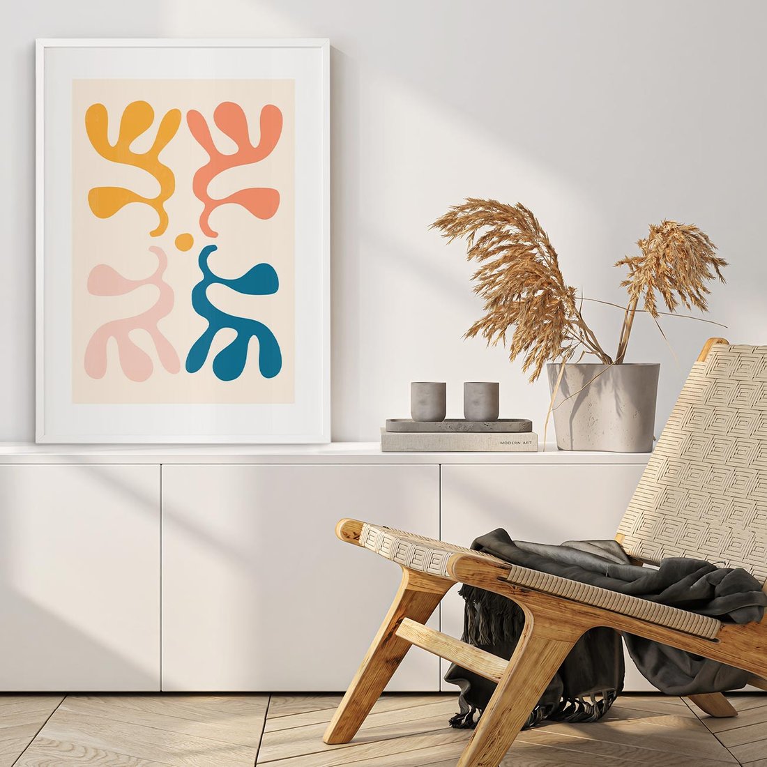 Plakat w ramie 30x40 - Migotliwe Akwarelowe Kontury - absrakcyjne dziwne formy, nowoczesny plakat - rama biała