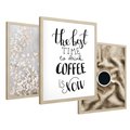 Zestaw obrazy w ramie 40x50 galeria - Kawa, typografia, kwiaty - rama drewno