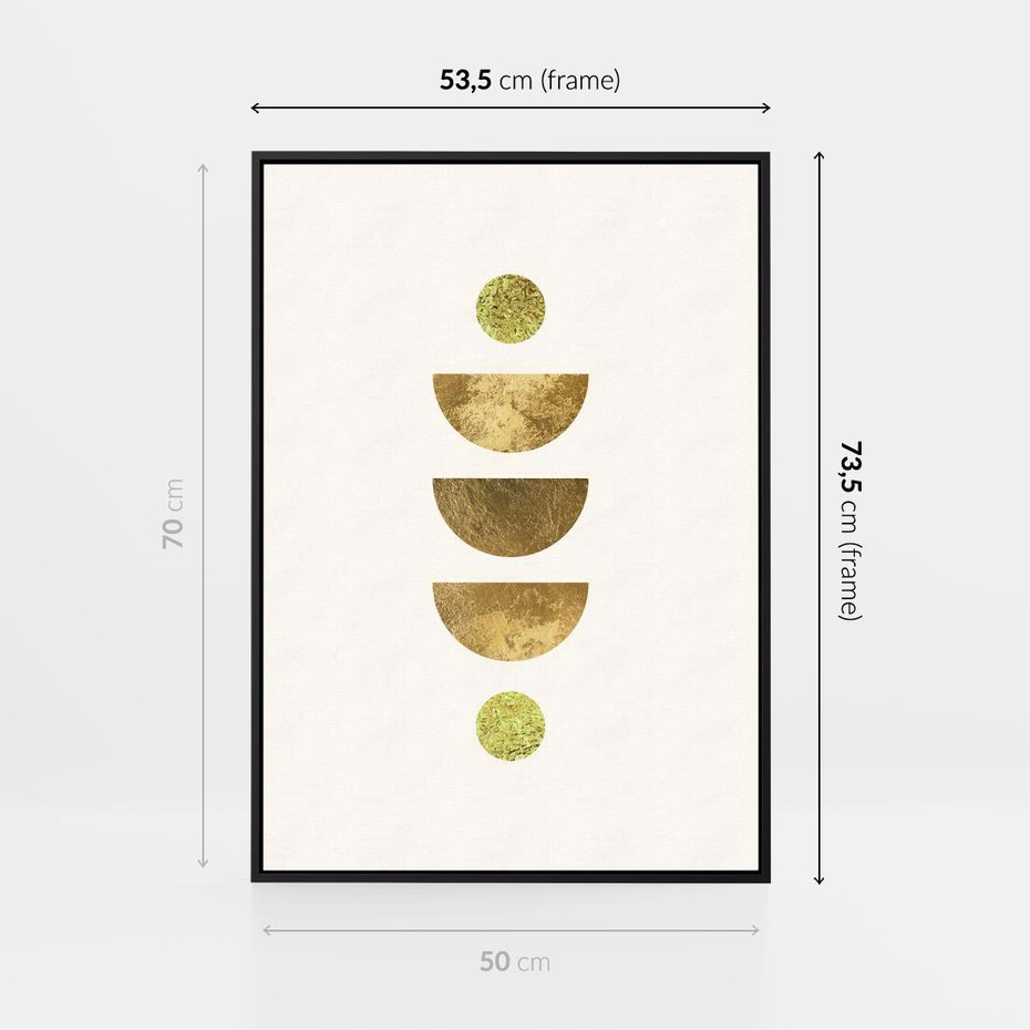 Obraz w ramie 50x70 - Harmonijne Odbicia - geometryczne złote kształty, tekstura - rama czarna