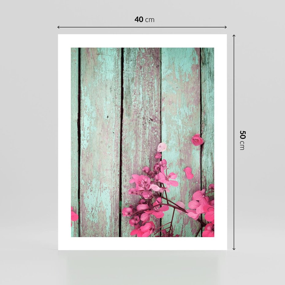 Plakat bez ramy 40x50 - Urok Dawnych Czasów - kwiaty, deski