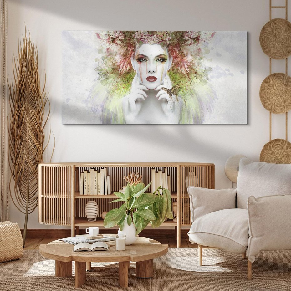 Obraz na płótnie 100x50 - Abstrakcyjna Ekspresja - Twarz w Kwiatowym Wirze - abstrakcja, twarz