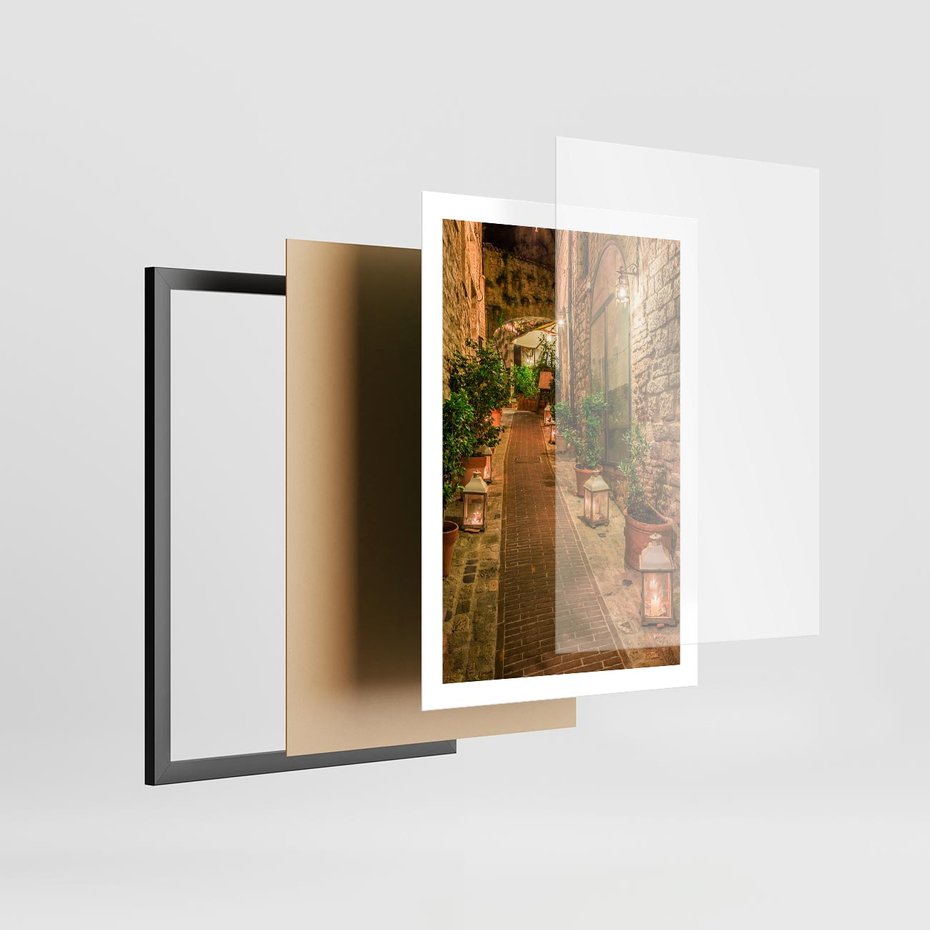 Plakat w ramie 50x70 - Perspektywa Uliczki Miejskiej - uliczka, perspektywa - rama czarna