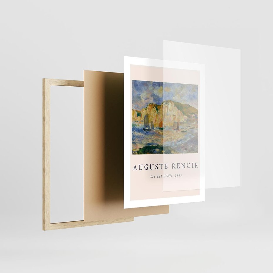 Plakat w ramie 50x70 - Plakat z Reprodukcją A. Renoira - Auguste Renoir, Morze i klify - rama drewno