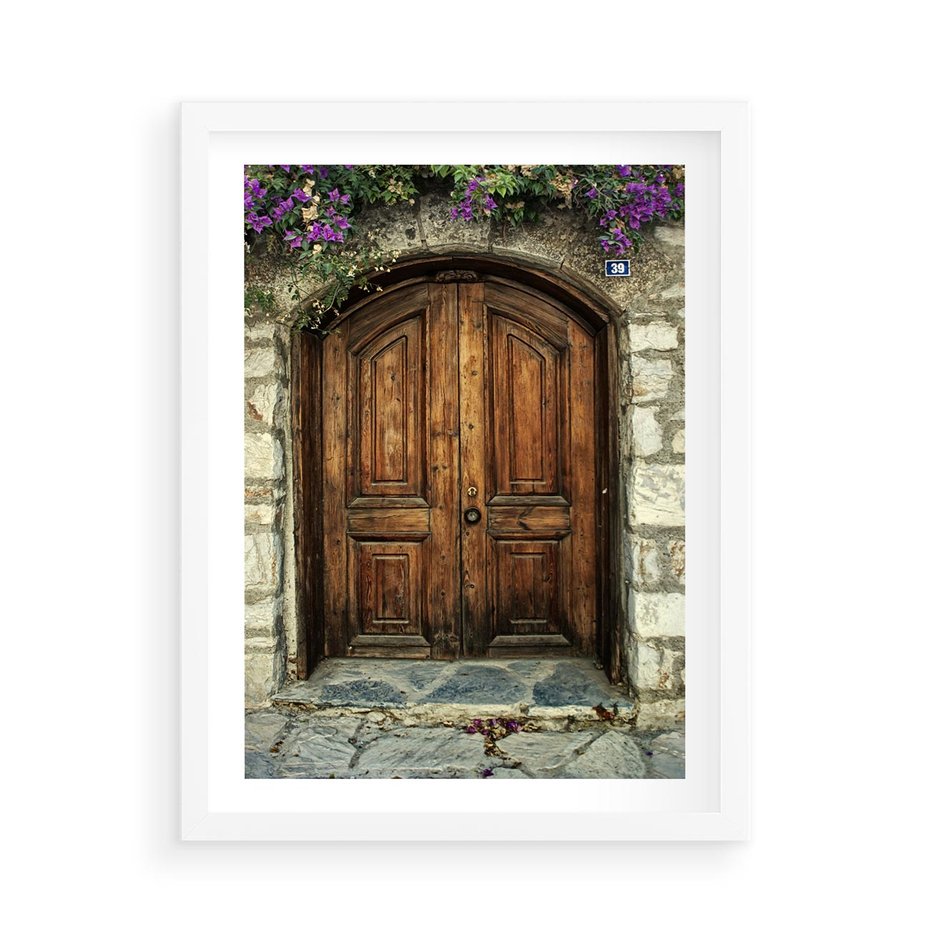 Plakat w ramie 50x70 - Tajemnicze stare drzwi - stare, drzwi - rama biała