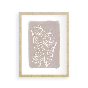 Plakat w ramie 30x40 - Pastelowe Nastroje - nowoczesny subtelny plakat, beżowy - rama drewno