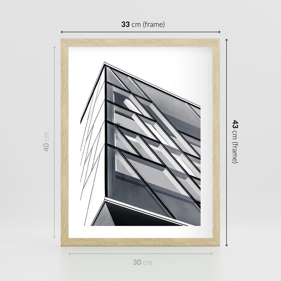 Plakat w ramie 30x40 - Architektura Przyszłości: Czarno-Białe Ujęcie - nowoczesna architektura, czarno białe zdjęcie - rama drewno