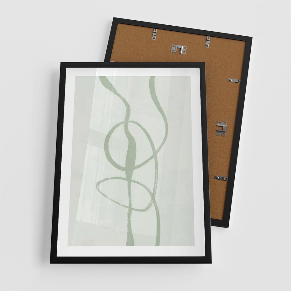 Plakat w ramie 50x70 - Zieleń Wewnętrznej Harmonii - zielona abstrakcja, zgaszona zieleń - rama czarna
