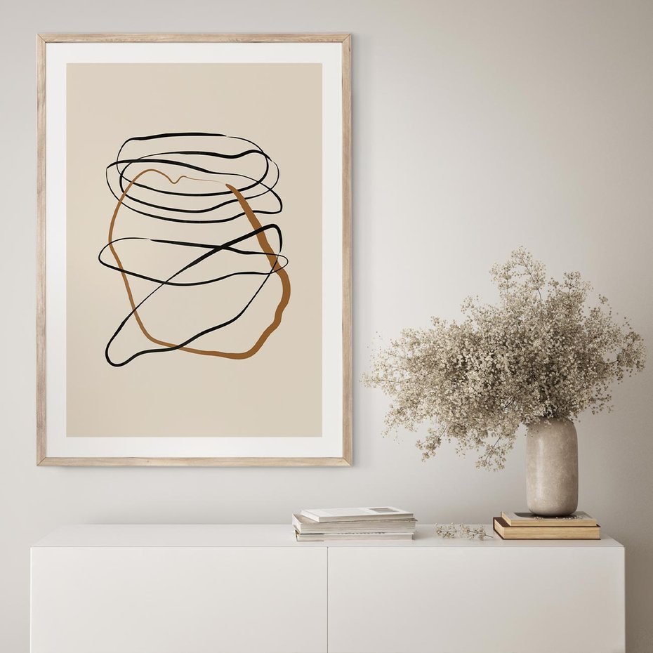 Plakat w ramie 40x50 - Bezczasowe Kontury - abstrakcyjne linie, zaplątane - rama drewno