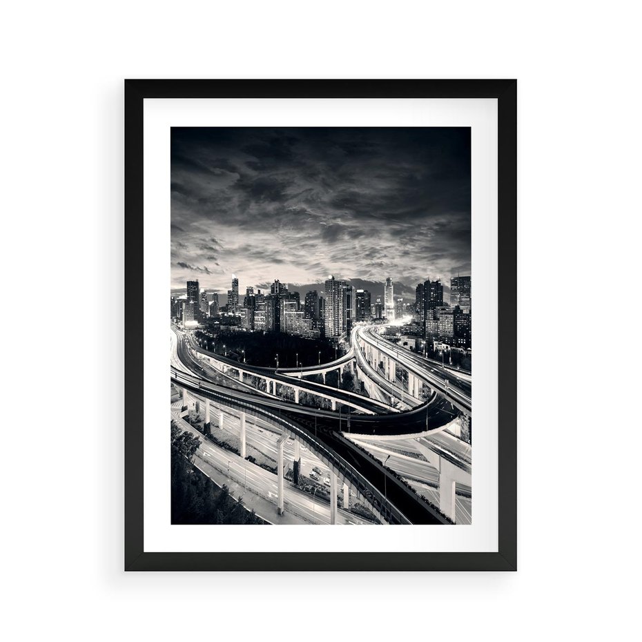 Plakat w ramie 40x50 - Miejska Symfonia - miasto, nocą - rama czarna