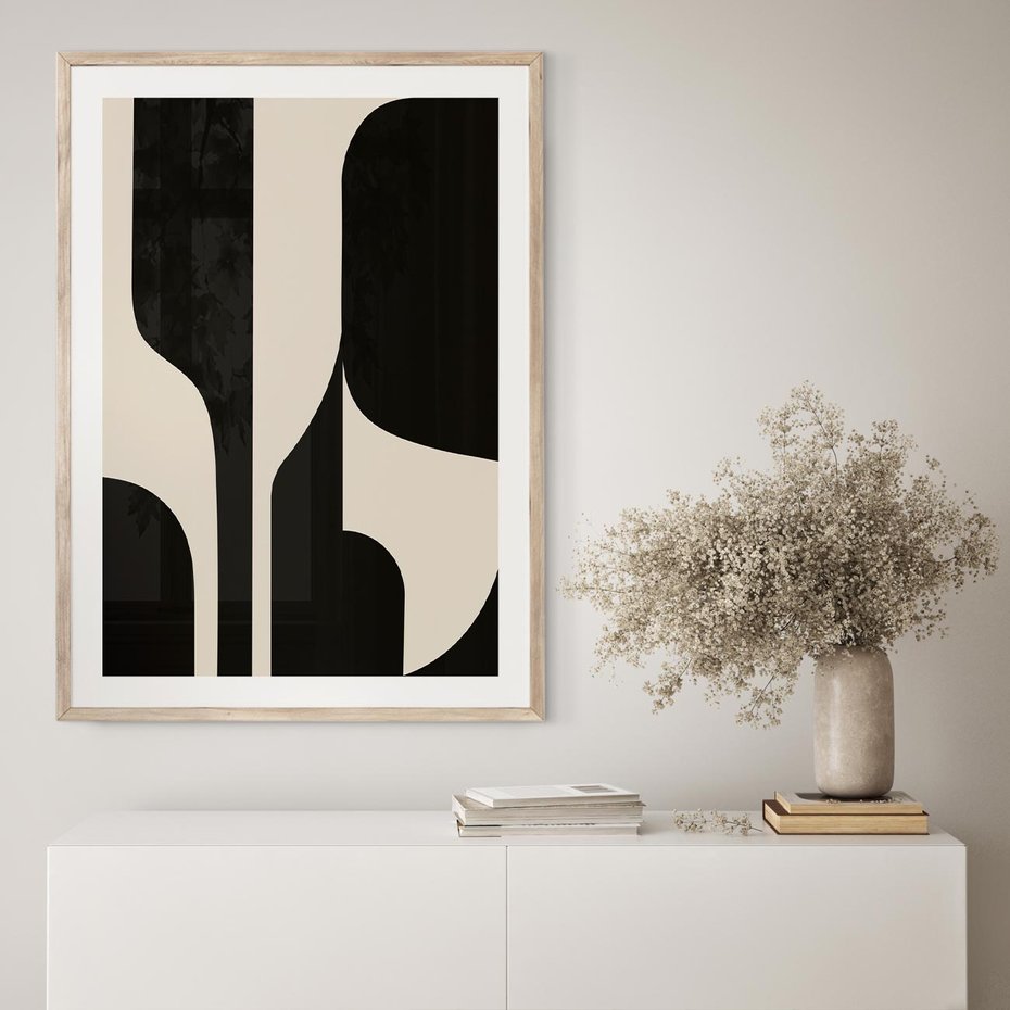 Plakat w ramie 50x70 - Abstrakcyjne Linie - boho plakat, rycina - rama drewno