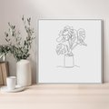 Obraz w ramie 80x80 - Tajemnicza Harmonia - sztuka one line, monstera - rama biała