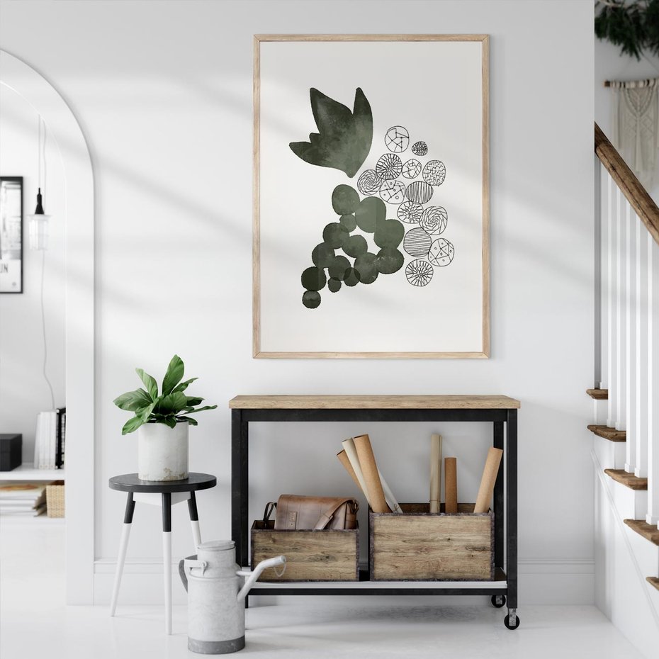 Plakat w ramie 30x40 - Grono Abstrakcji - minimalistyczny plakat, winogrona - rama drewno