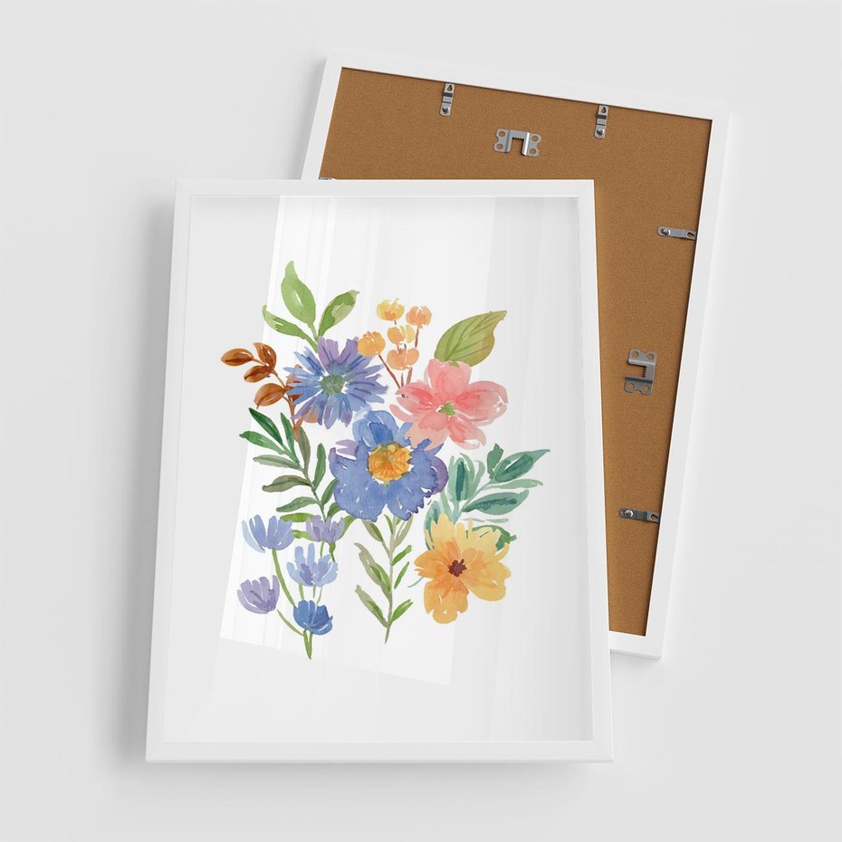 Plakat w ramie 50x70 - Kwiatowe Opowieści - akwarelowe polne kwiaty, minimalistyczna sztuka - rama biała