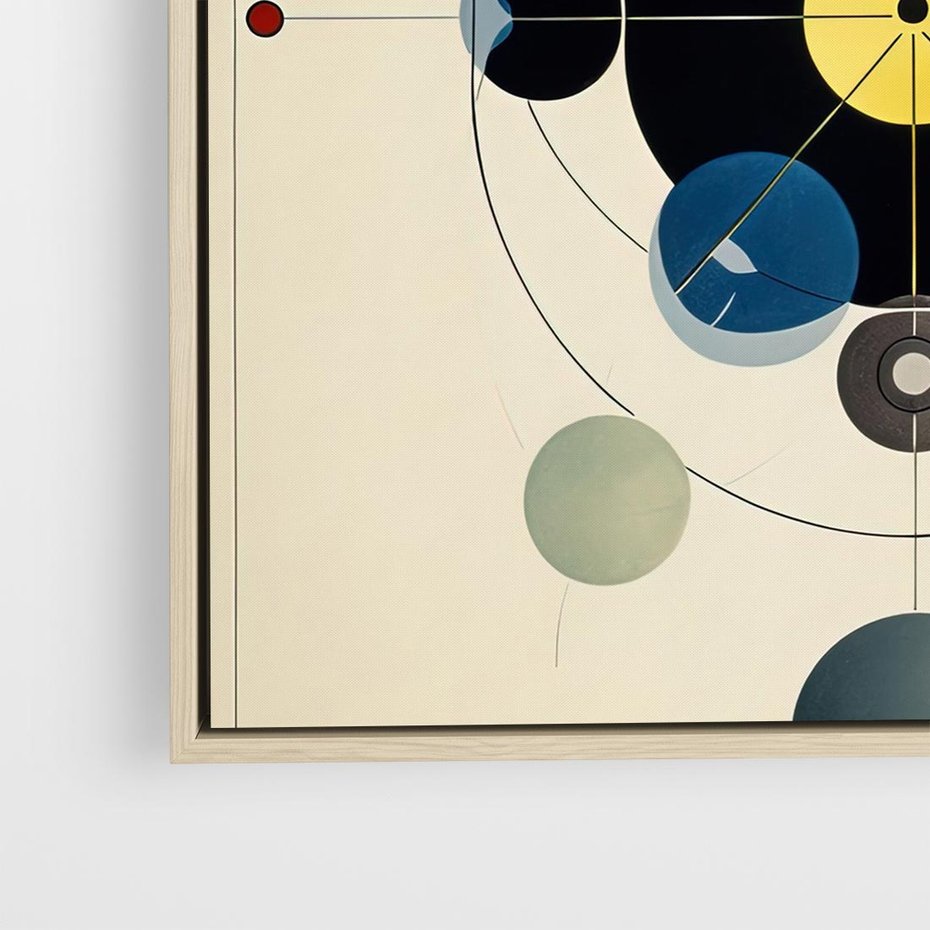 Obraz w ramie 50x50 - Bezgraniczny Taniec Światła - abstrakcyjna geometryczna kompozycja, koła linie - rama drewno