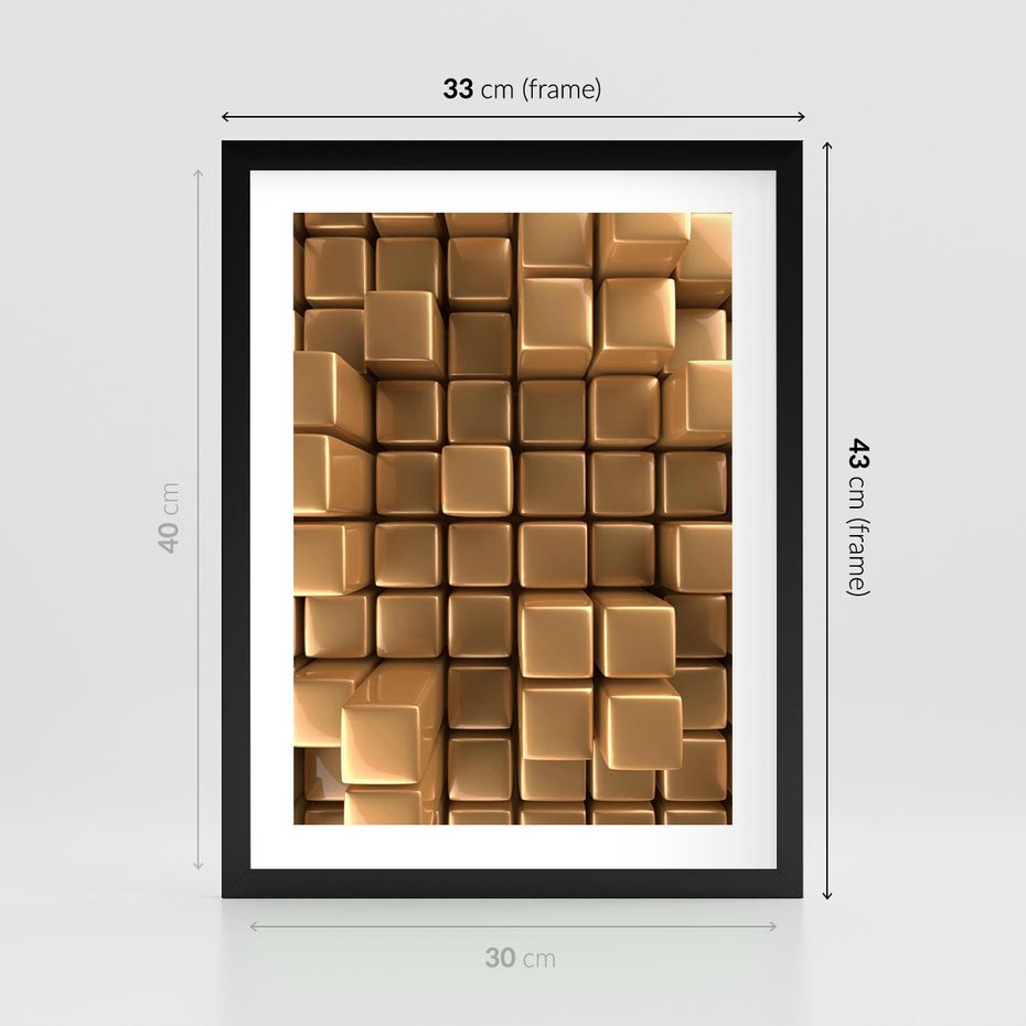 Plakat w ramie 30x40 - Błyszcząca Elegancja - złoto, 3d - rama czarna
