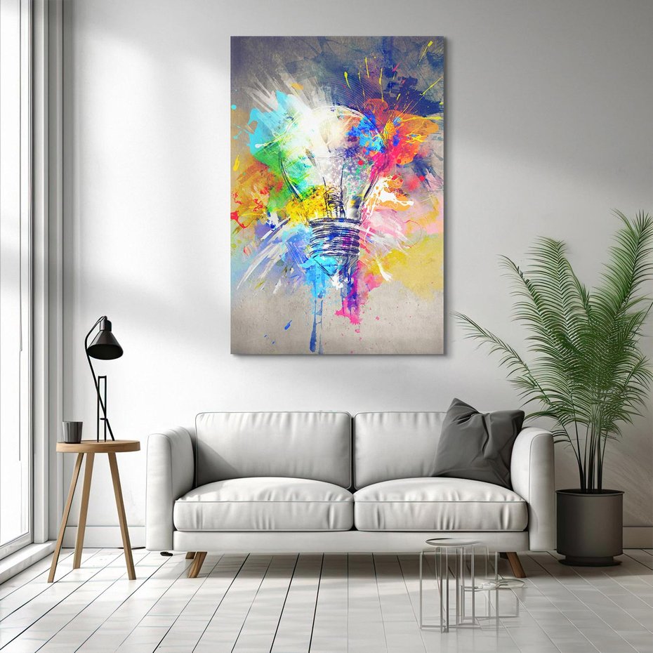 Obraz na płótnie 70x100 - Kolory Kreatywnej Koncepcji - abstrakcyjna grafika, szkic żarówki
