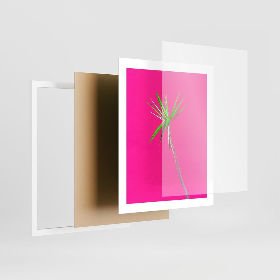 Plakat w ramie 40x50 - Retro Stylizacja - palma, liście - rama biała