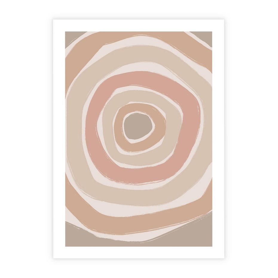 Plakat bez ramy 40x50 - Roztopione Granice - abstakcyjne koła, delikatne odcienie beżu