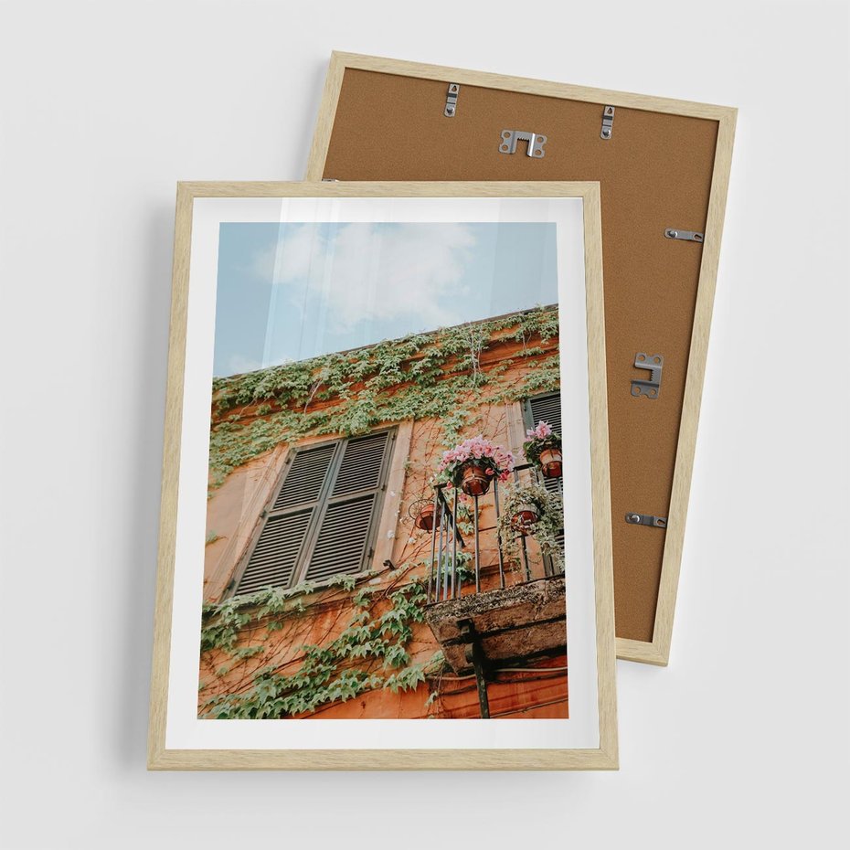 Plakat w ramie 50x70 - Okno do włoskich budynków - włoskie, budynki - rama drewno