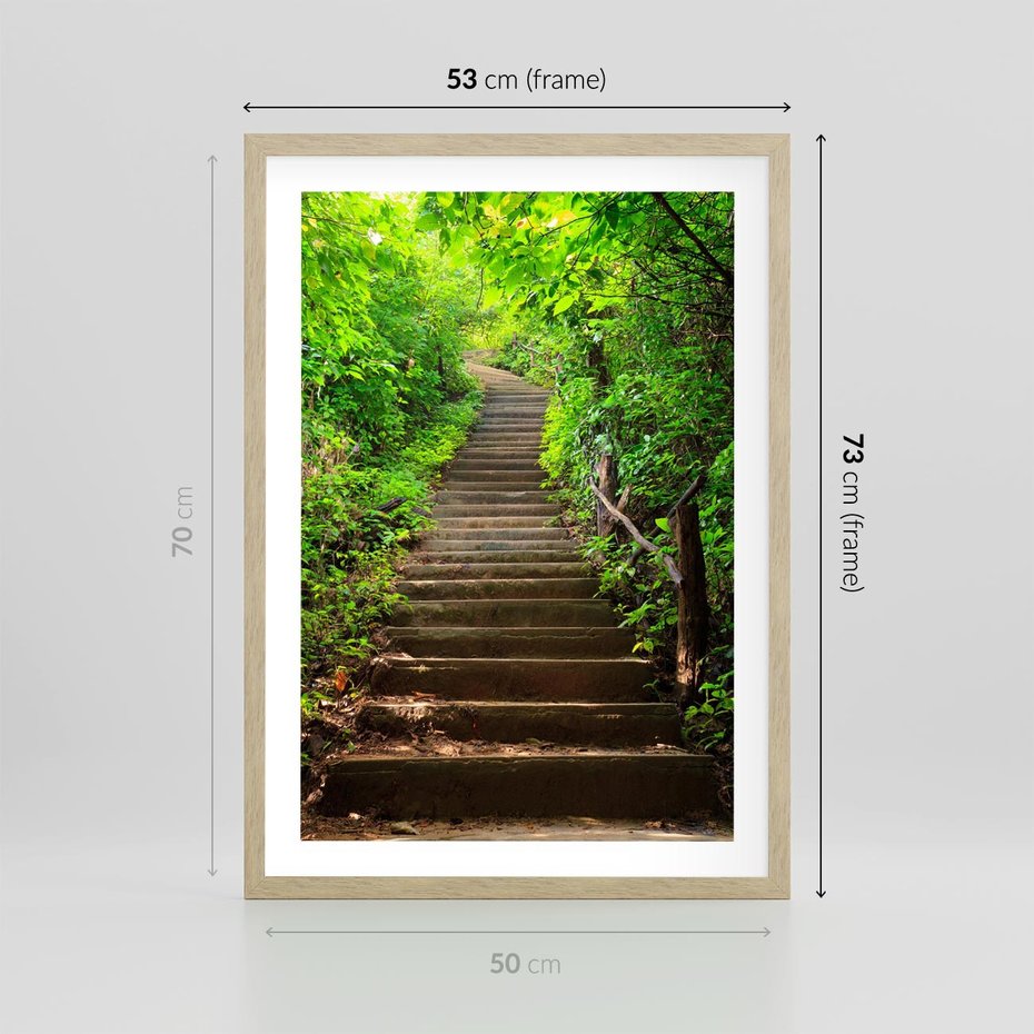 Plakat w ramie 50x70 - Lasowa ścieżka pełna tajemnic - ścieżka, schody - rama drewno