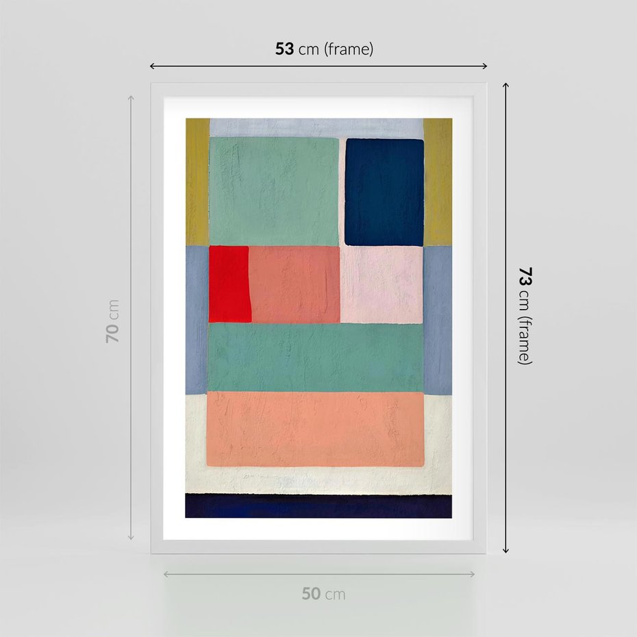 Plakat w ramie 50x70 - Bezgraniczne Nastroje Harmonii - abstrakcyjne geometryczne kształty, olejny obraz - rama biała