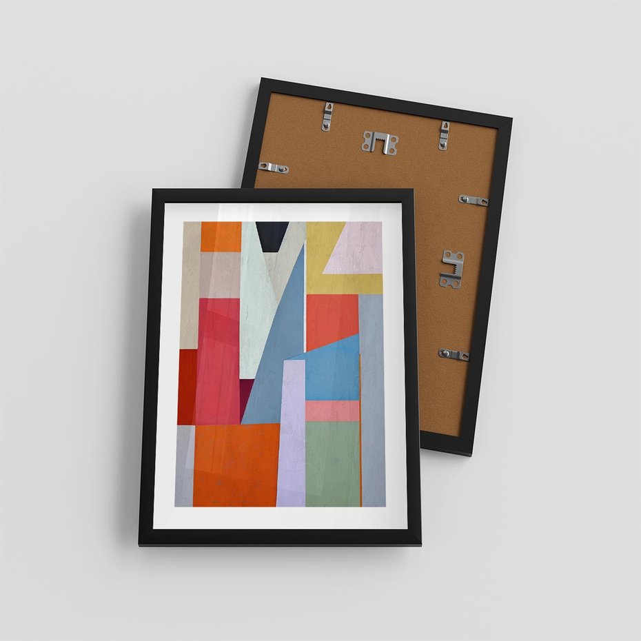 Plakat w ramie 30x40 - Migotliwe Nastroje Kształtów - różne geometryczne formy, olejny obraz - rama czarna