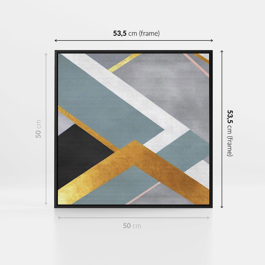 Obraz w ramie 50x50 - Geometryczne Elementy - geometryczne kształty, elementy złota - rama czarna