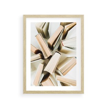 Plakat w ramie 30x40 - Odcienie Wiedzy - książki, ujęcie z góry - rama drewno