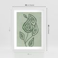 Plakat w ramie 30x40 - Szmaragdowy Oddech - abstrakcyjne delikatne zielone linie, podobne do gałęzi kwiatów - rama biała