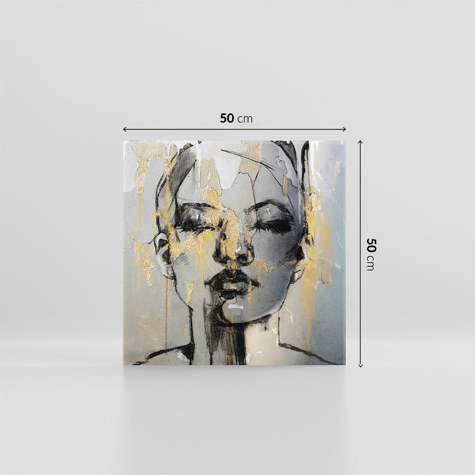 Obraz na płótnie 50x50 - Kobieta - Abstrakcyjne Malowidło - złote, usta abstrakcja