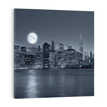 Obraz na płótnie 60x60 - Księżyc nad miastem nocą - księżyc, miasto