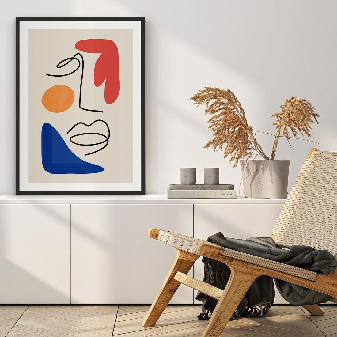 Plakat w ramie 40x50 - Rozbijające Granice Kształtów - abstrakcyjny obraz, przypomina twarz - rama czarna