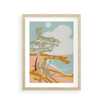 Plakat w ramie 50x70 - Spokojny Wiatr - pastelowy krajobraz, nowoczesny plakat - rama drewno