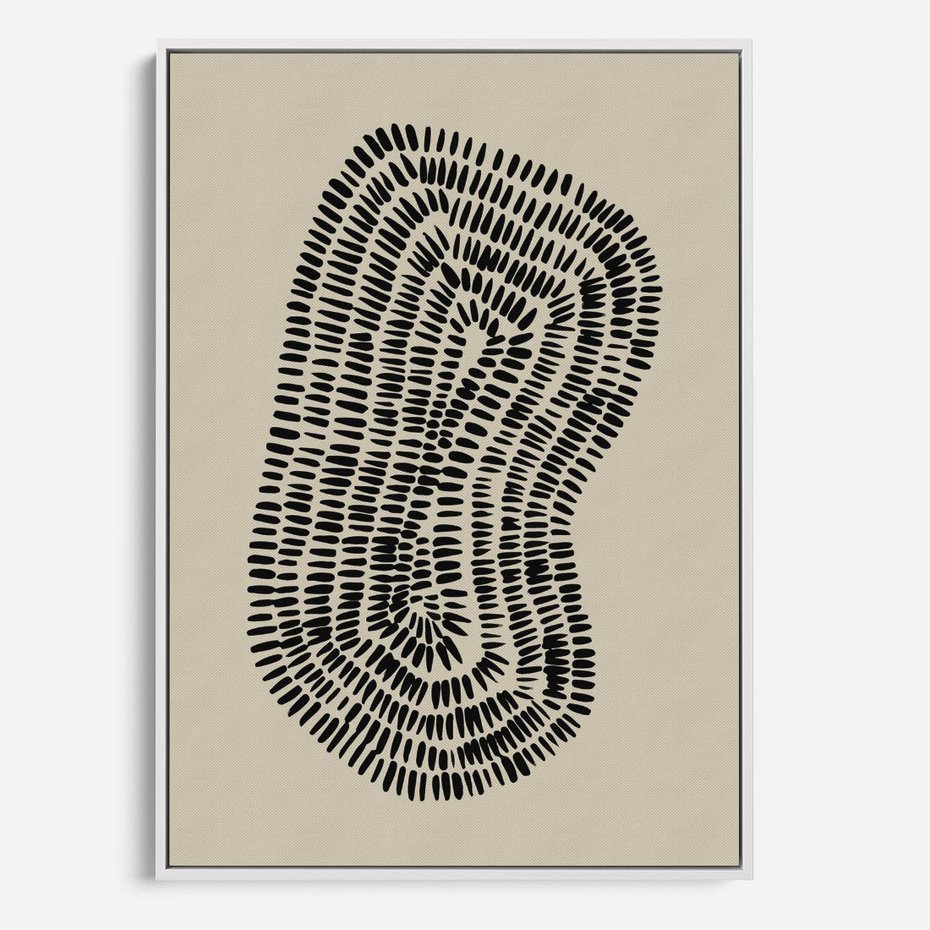 Obraz w ramie 50x70 - Nowoczesne Odbicia Wnętrza - boho plakat, czarne kropki kreski - rama biała