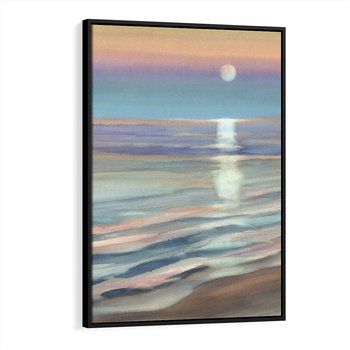 Obraz w ramie 50x70 - Witraże roziskrzonych myśli - akwarela, zamglony wschód słońca - rama czarna