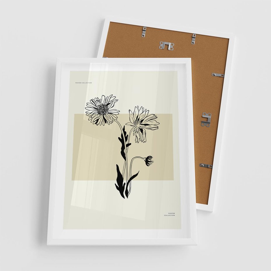 Plakat w ramie 50x70 - Kwiatowe Płótno - kwiaty, typografia - rama biała