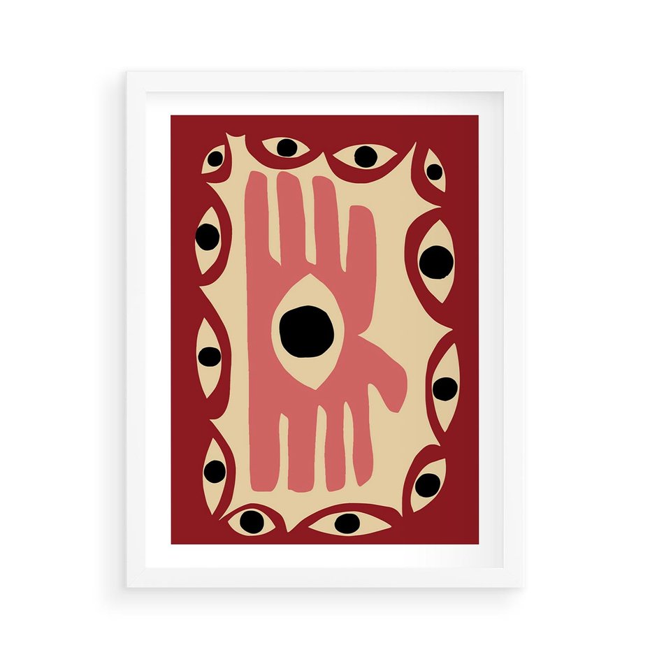 Plakat w ramie 50x70 - Migotliwe Kształty - abstrakcyjny obraz, boho styl - rama biała