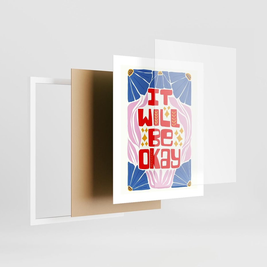 Plakat w ramie 40x50 - Kwiatowa Ekstaza - czerwona pozytywna typografia, kwiatowa kompozycja - rama biała