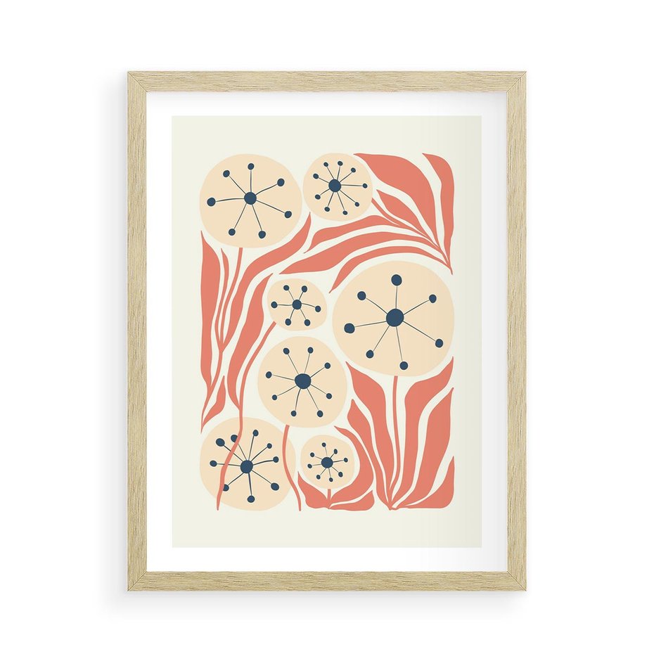 Plakat w ramie 50x70 - Impresje Harmonii - abstrakcyjne kwiaty, rośliny - rama drewno