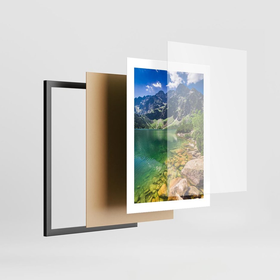 Plakat w ramie 30x40 - Mistyczne Połączenie - jezioro, góry - rama czarna