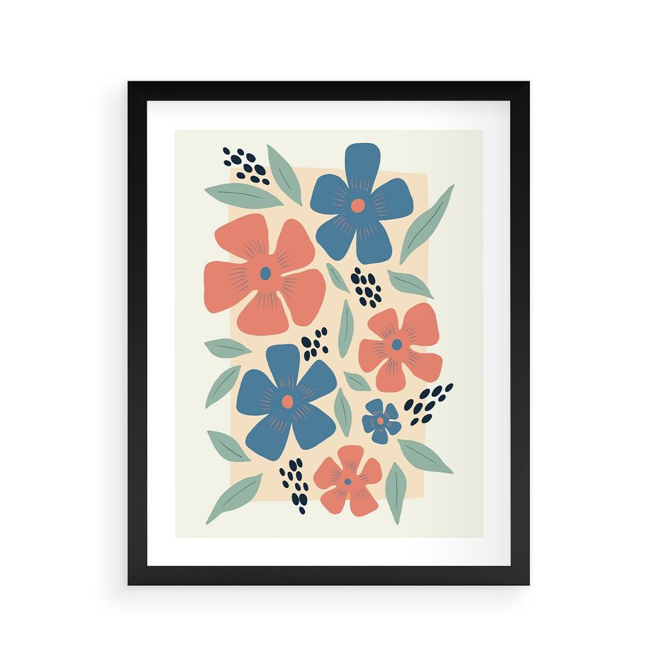 Plakat w ramie 40x50 - Kolorowe liście tęsknot - minimalistyczny plakat, grafika - rama czarna