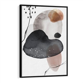 Obraz w ramie 70x100 - Impresje Harmonii - abstrakcyjne plamy akwarelowe, czarny szkic - rama czarna