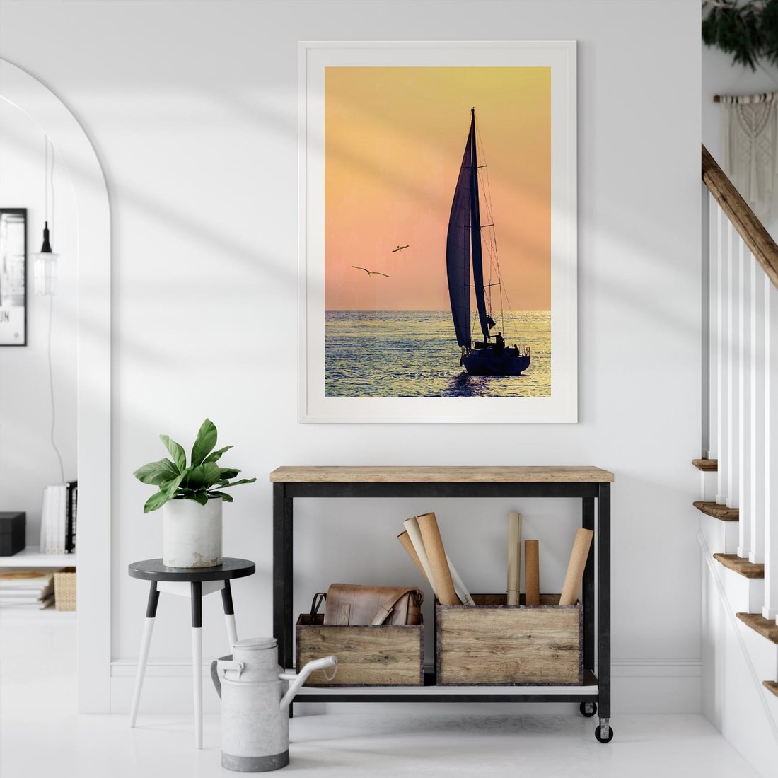 Plakat w ramie 30x40 - Żaglówka na Horyzoncie - żaglówka, jacht - rama biała