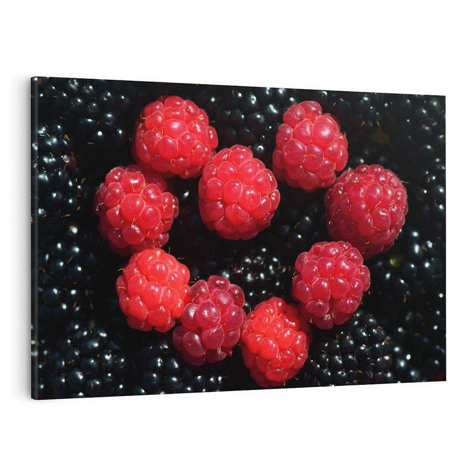 Obraz na płótnie 100x70 - Maliny Soczysta Eksplozja - maliny, owoce