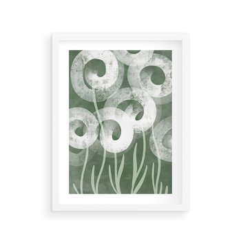 Plakat w ramie 40x50 - Spokojne Plamy Natury - zielony plakat, roślinne motywy - rama biała