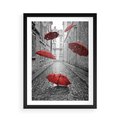Plakat w ramie 50x70 - Parasole w malowniczej uliczce - parasole, uliczka - rama czarna