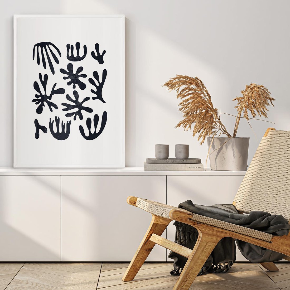 Plakat w ramie 50x70 - Rozmyte Granice Wspomnień - inspiracja mattise, abstrakcja - rama biała
