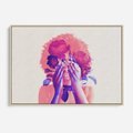 Obraz w ramie 100x70 - Kwiaty we Włosach - różowa postać, grafika - rama drewno