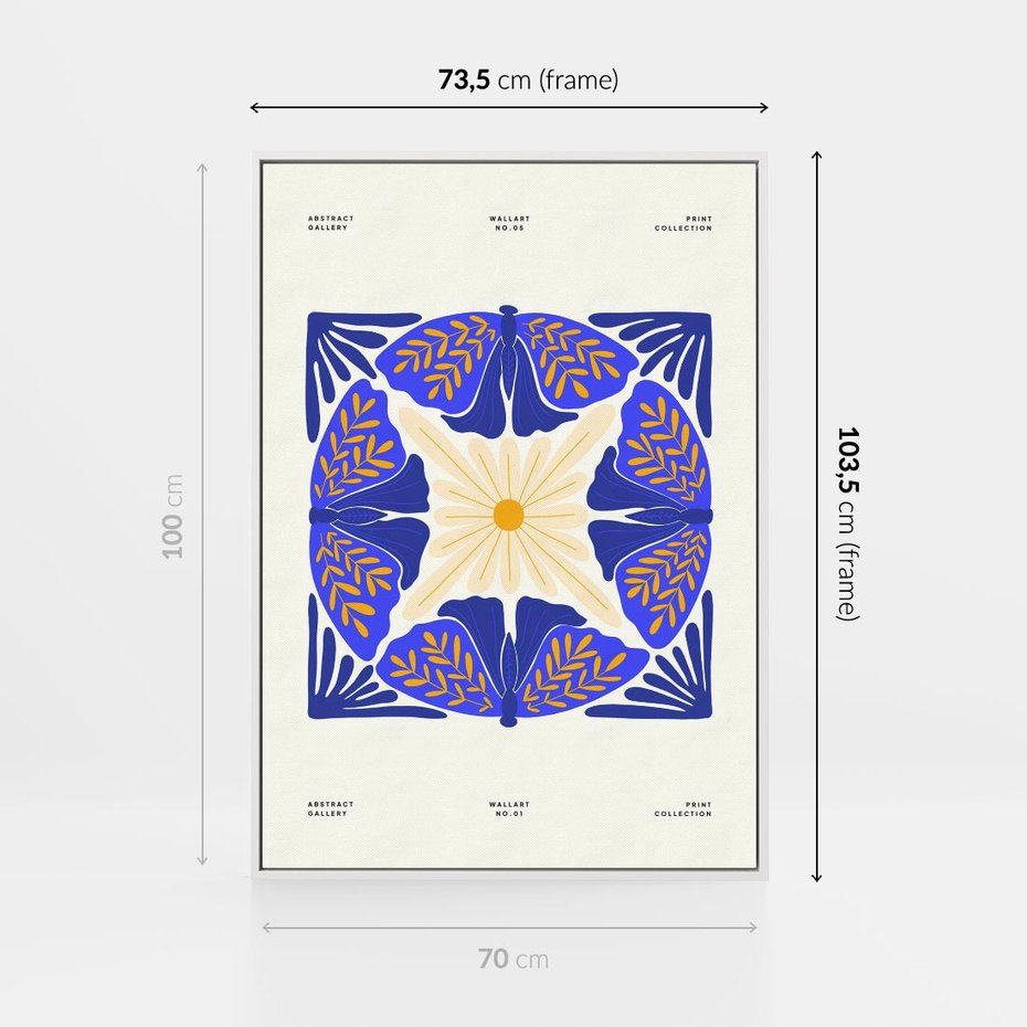 Obraz w ramie 70x100 - Księga Abstrakcji - abstrakcyjna boho kompozycja, granatowe ćmy - rama biała